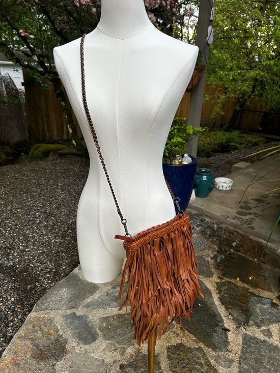Mango Handbags - MANGO Brown Leather Fringed Crossbody Bag